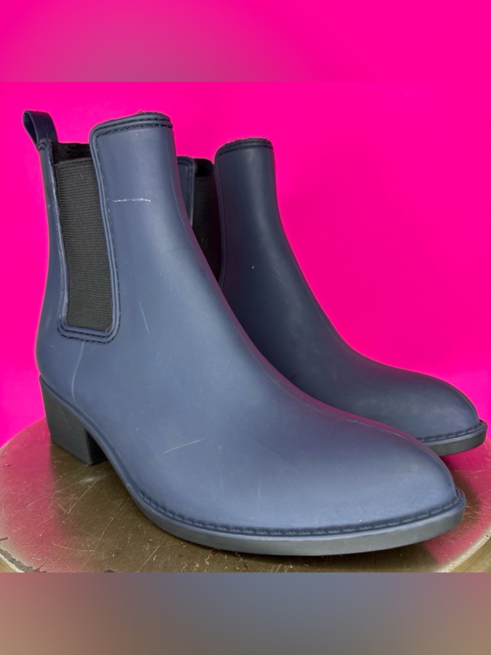 Jeffrey Campbell Stormy Matte Blue Rubber Chelsea Rain Boot US 9